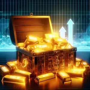 Visual representation of expired domains as a hidden goldmine for SEO, symbolized by a treasure chest of valuable domain names.